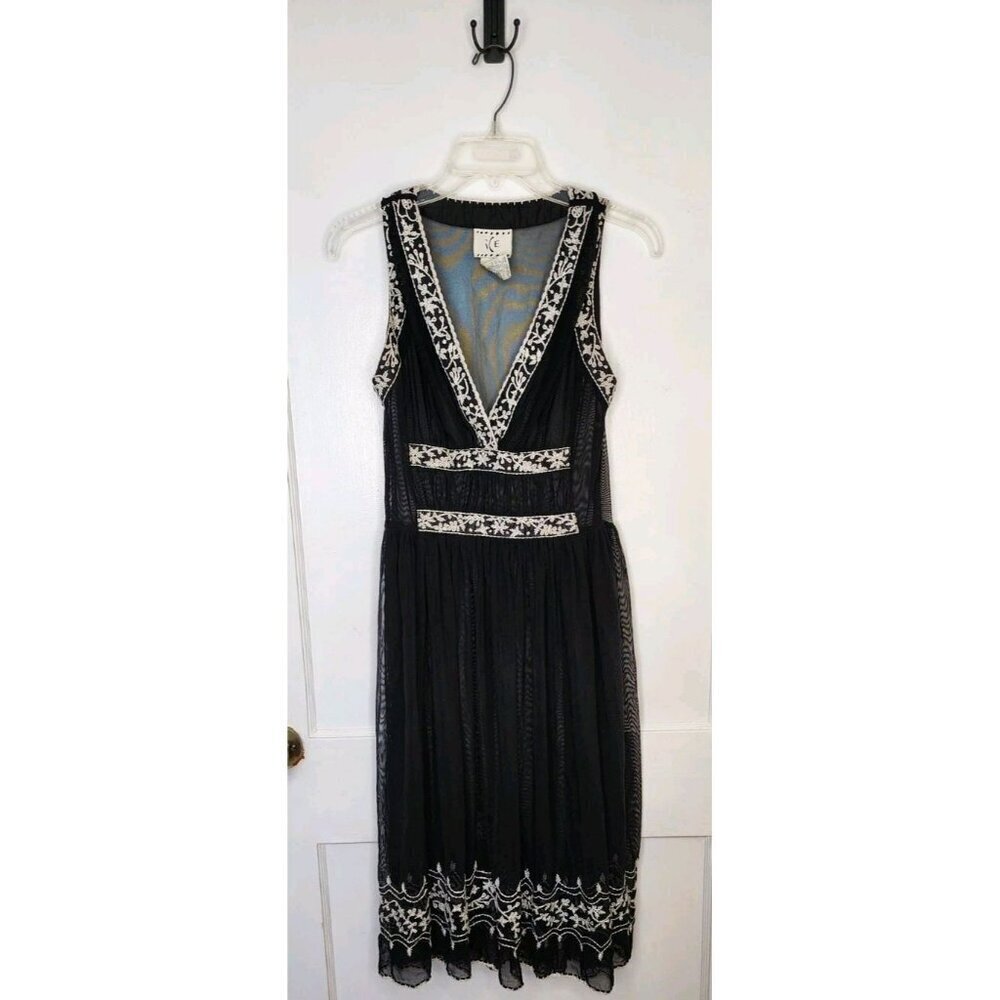 Vintage Y2K ICE Black Mesh Embroidered Bodice Flowy Dress Size 8